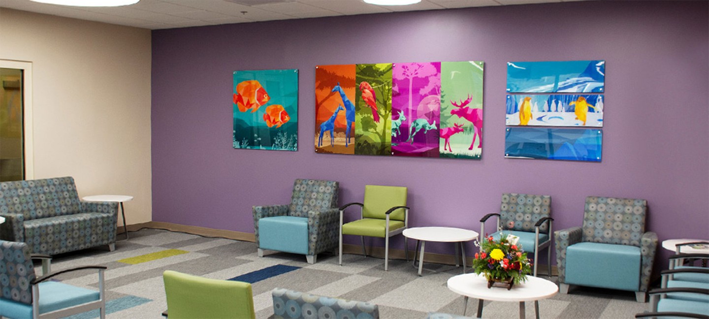 brightly colored interior of waiting room